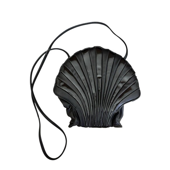 Vintage BRIO! Buttery Soft Leather Scallop Shell Crossbody Bag Purse Black Korea - Picture 7 of 8